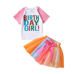 Girls Pink Typography Printed T-shirt with Skirt