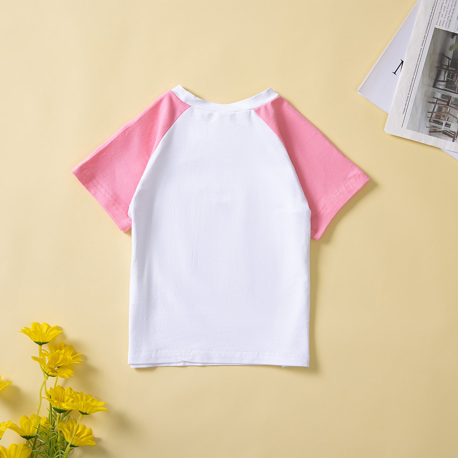 Girls Pink Typography Printed T-shirt with Skirt