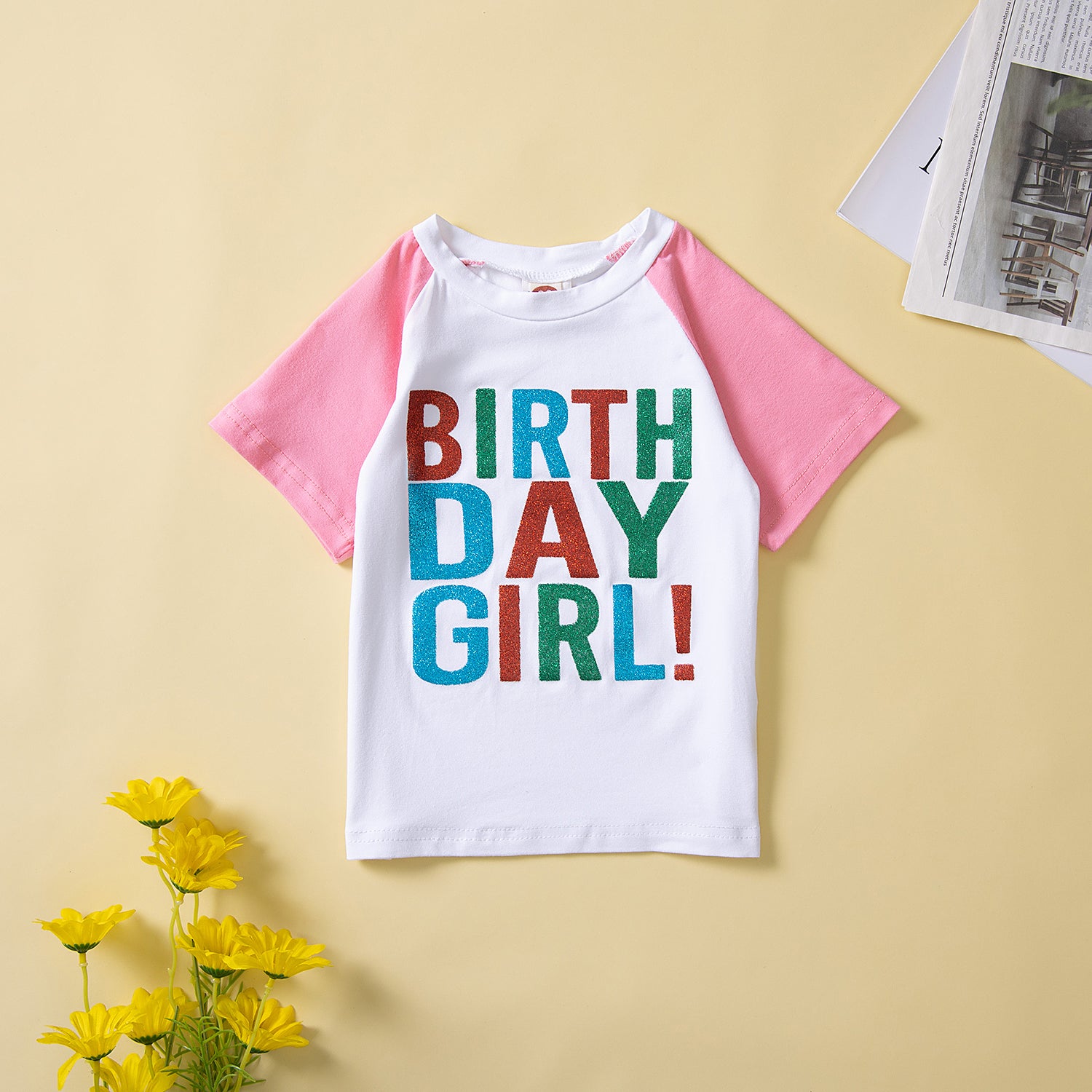 Girls Pink Typography Printed T-shirt with Skirt