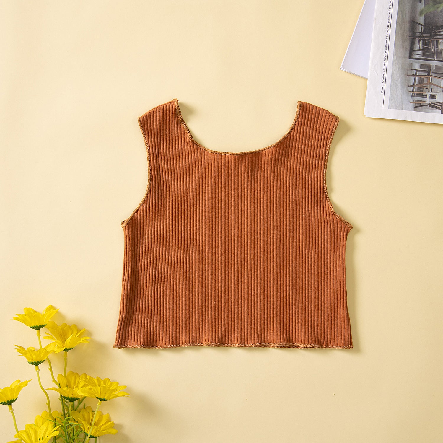 Girls Brown Typography Printed T-shirt with Shorts