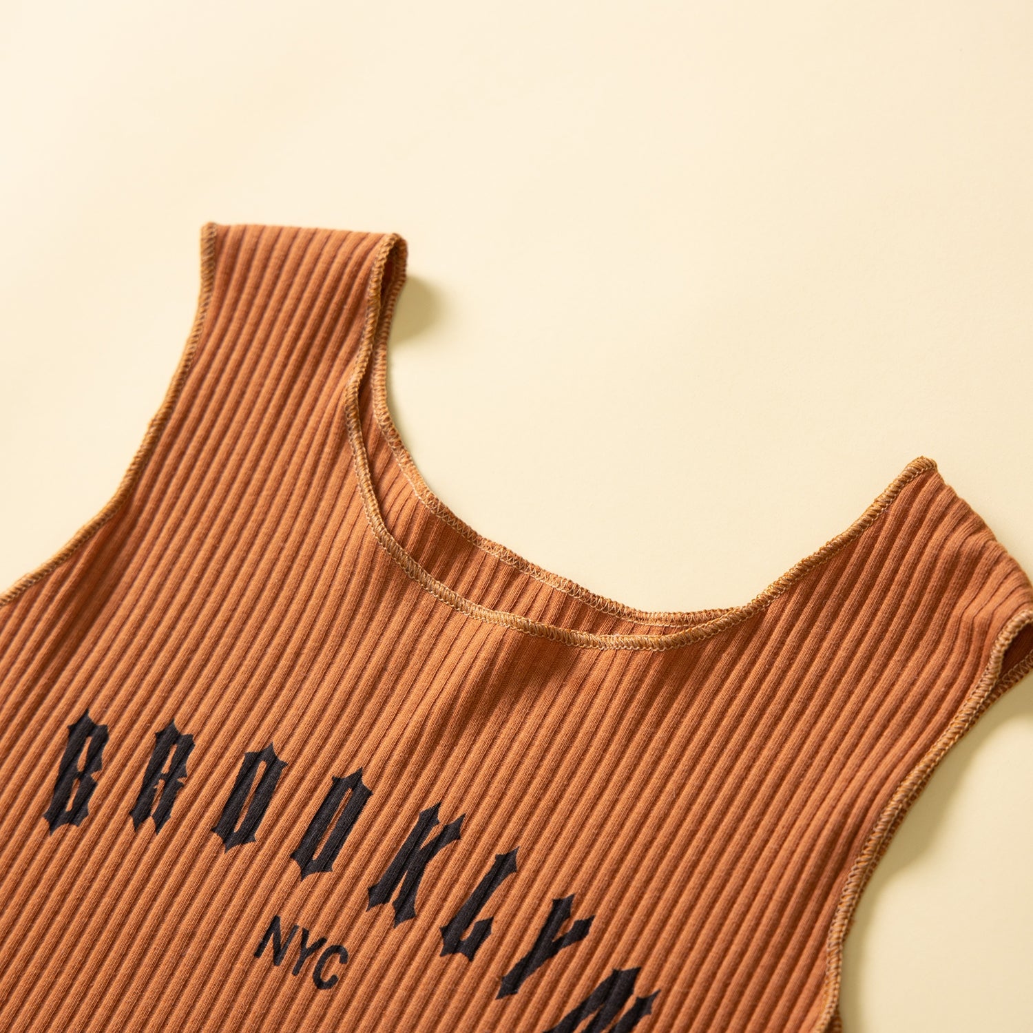Girls Brown Typography Printed T-shirt with Shorts