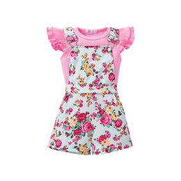 Girls Printed Dungaree With T-shirt