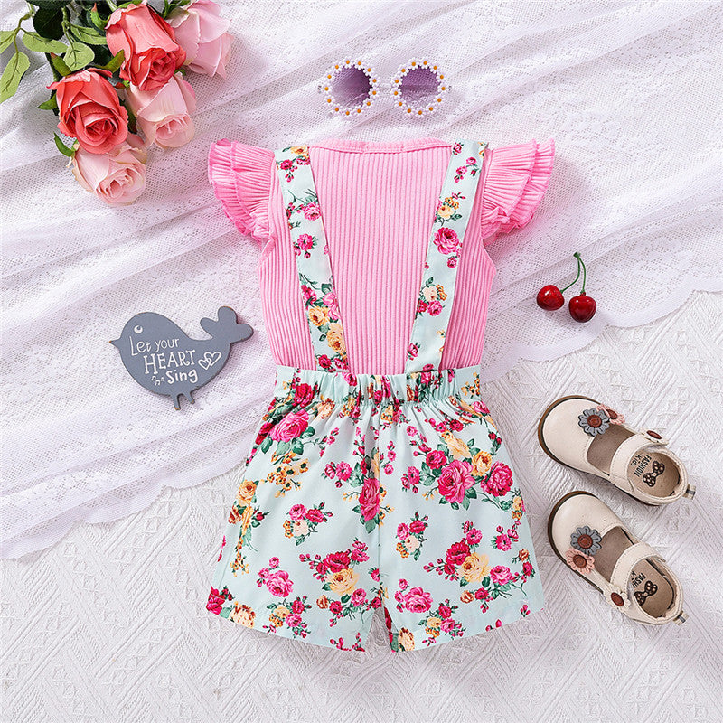 Girls Printed Dungaree With T-shirt
