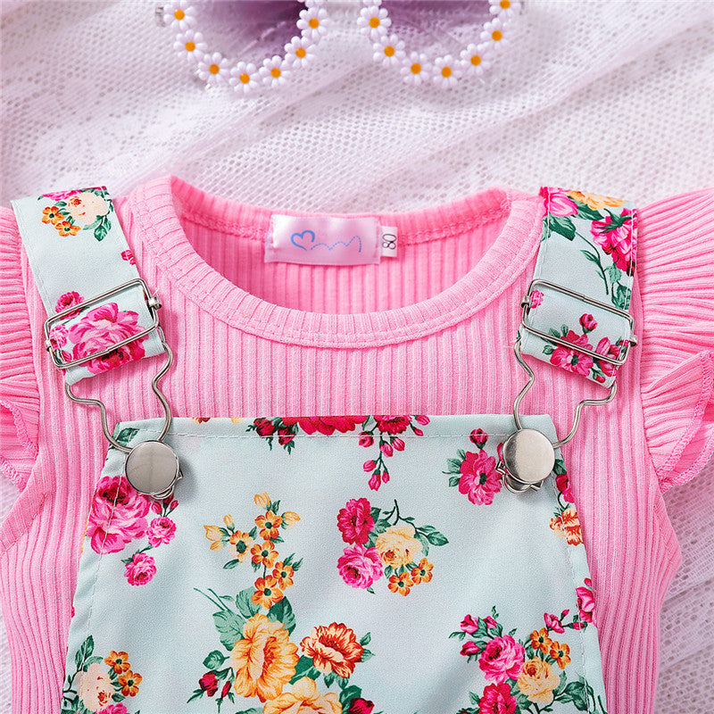 Girls Printed Dungaree With T-shirt
