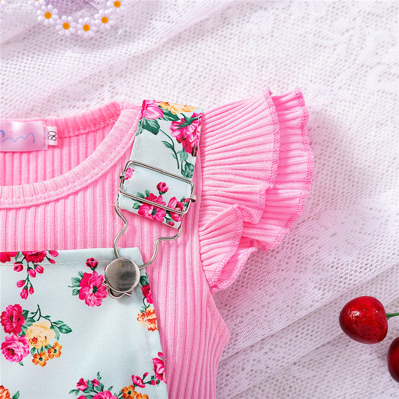Girls Printed Dungaree With T-shirt