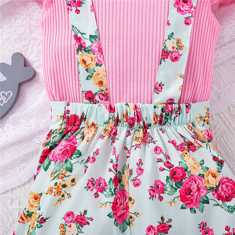 Girls Printed Dungaree With T-shirt