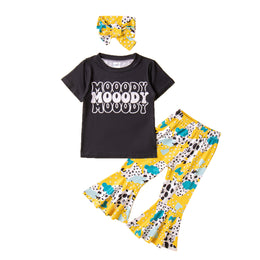 Girls Black & Yellow Printed T-shirt With Palazzos