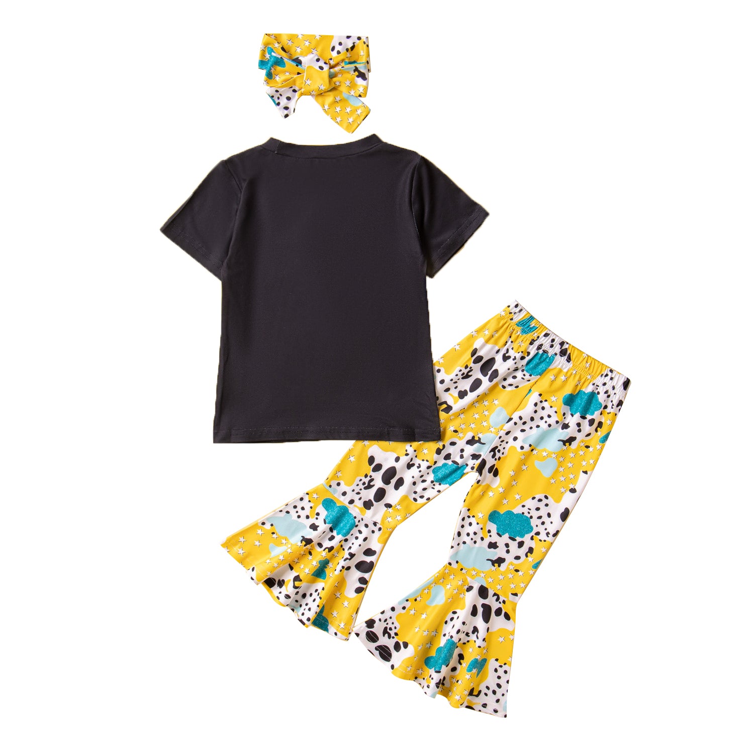 Girls Black & Yellow Printed T-shirt With Palazzos