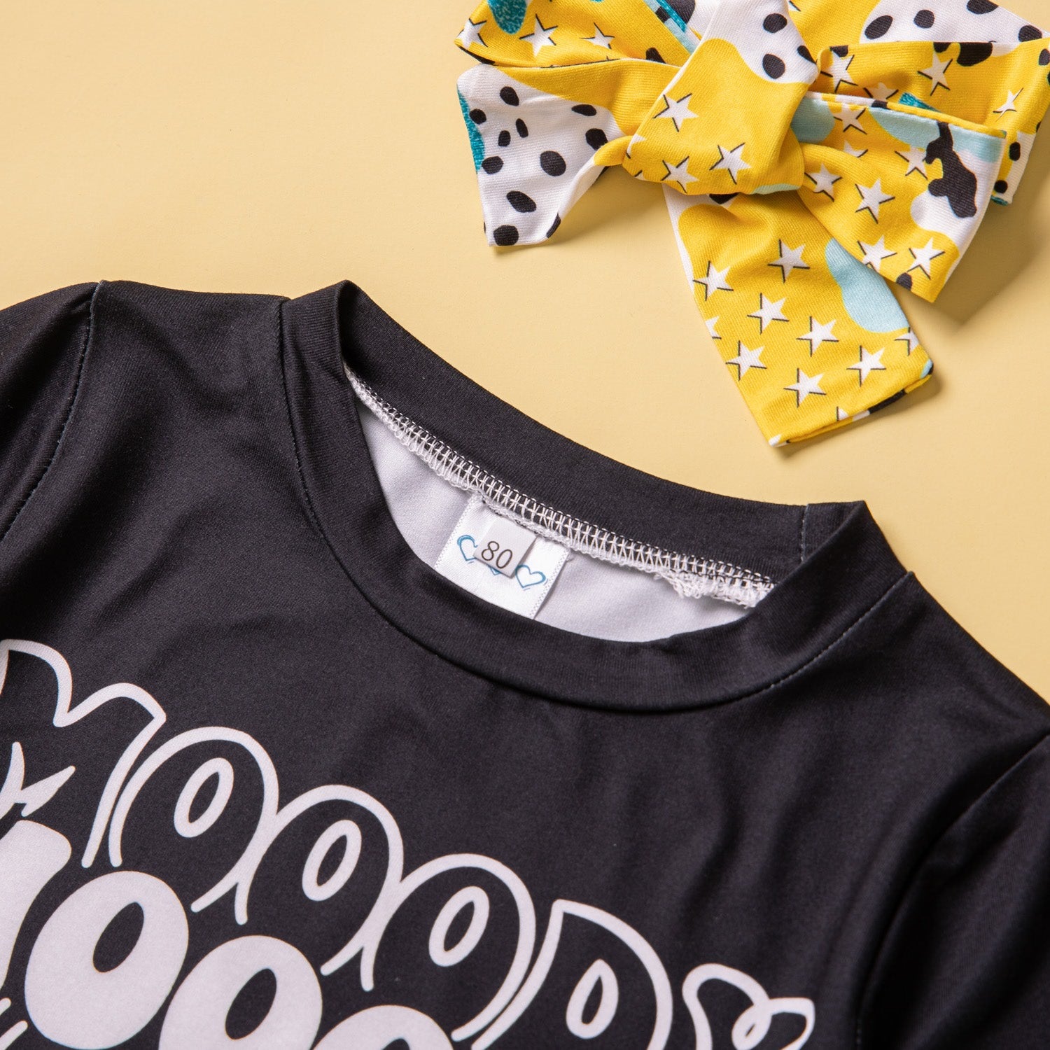 Girls Black & Yellow Printed T-shirt With Palazzos