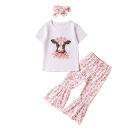 Girls White & Pink Printed T-Shirt With Sharara
