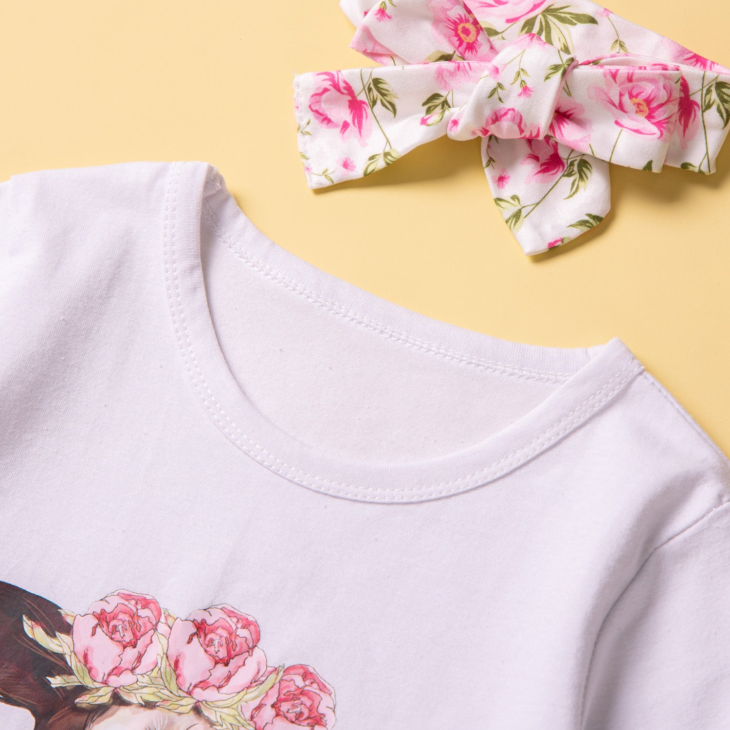 Girls White & Pink Printed T-Shirt With Sharara