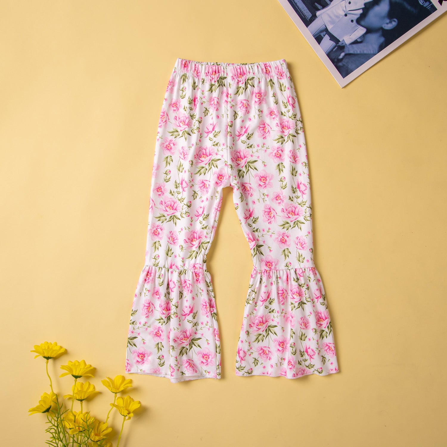 Girls White & Pink Printed T-Shirt With Sharara