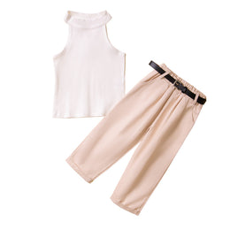 Girls White Fitted Top with Trousers