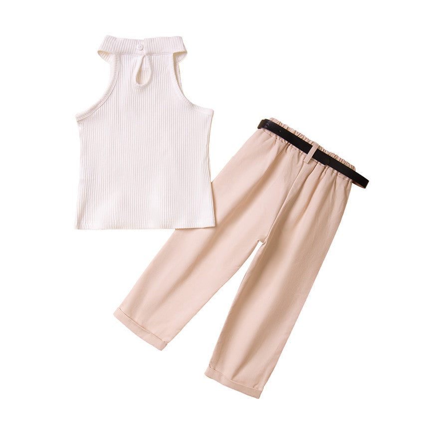 Girls White Fitted Top with Trousers