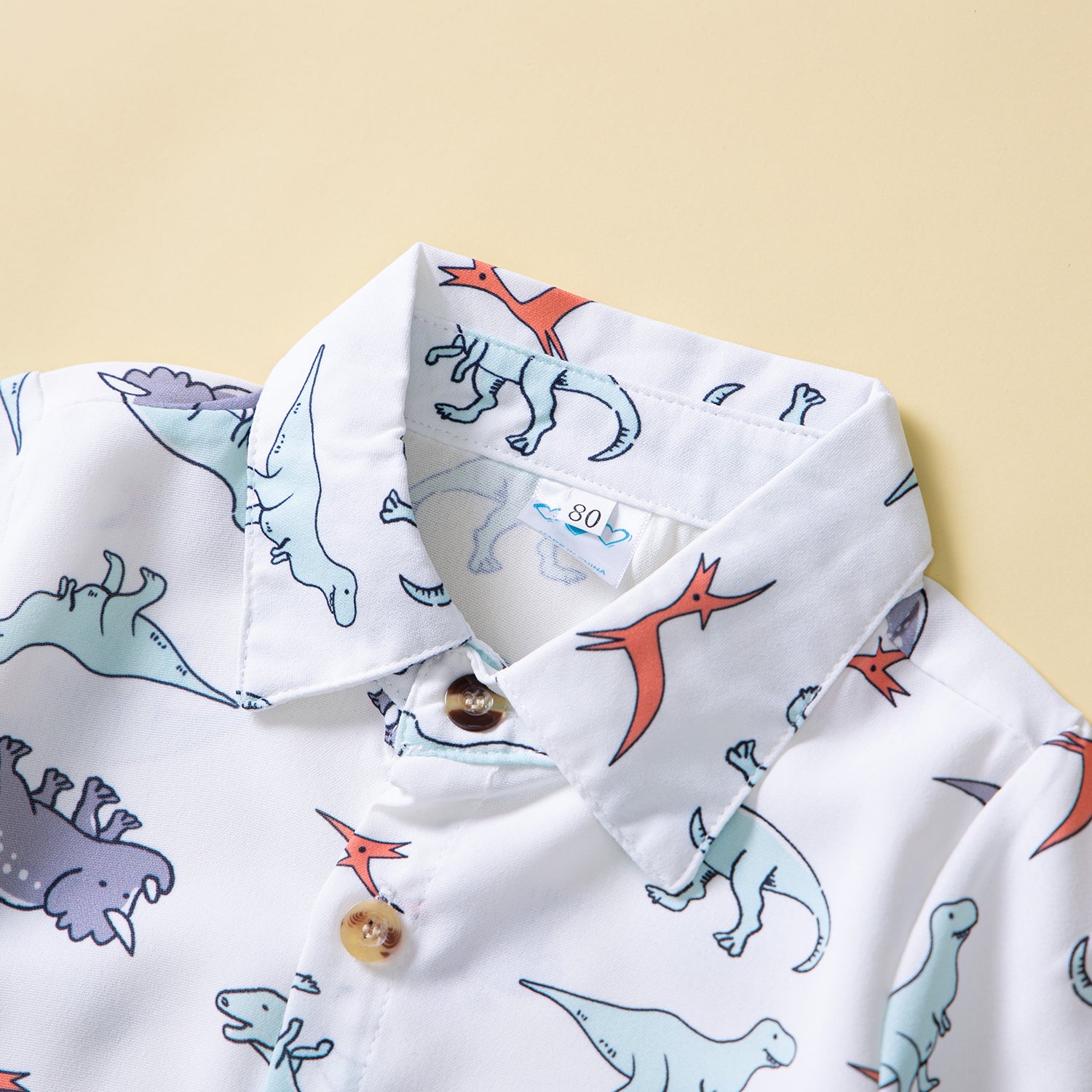 Boys White Printed Shirt Collar Shirt With Short