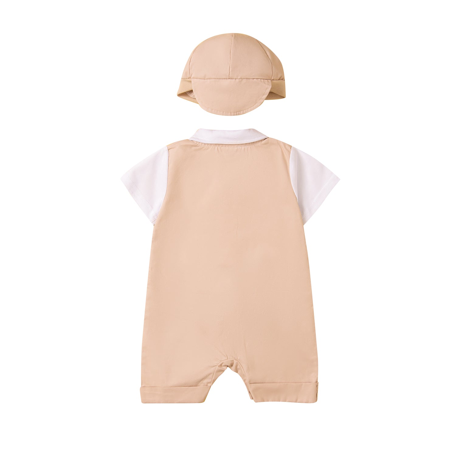 Khaki Coloured & White Infant Boys Cotton Rompers With Hat
