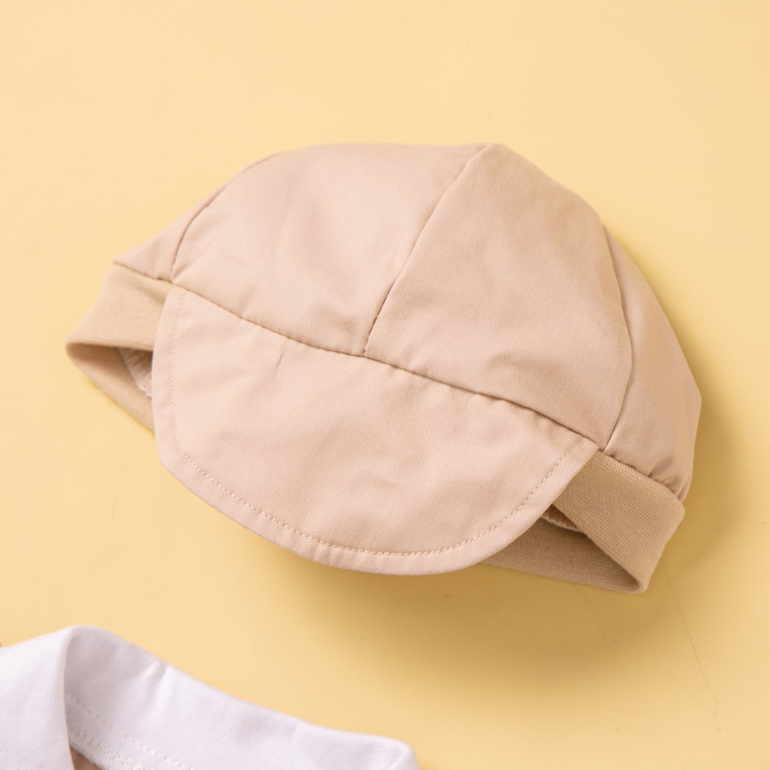 Khaki Coloured & White Infant Boys Cotton Rompers With Hat
