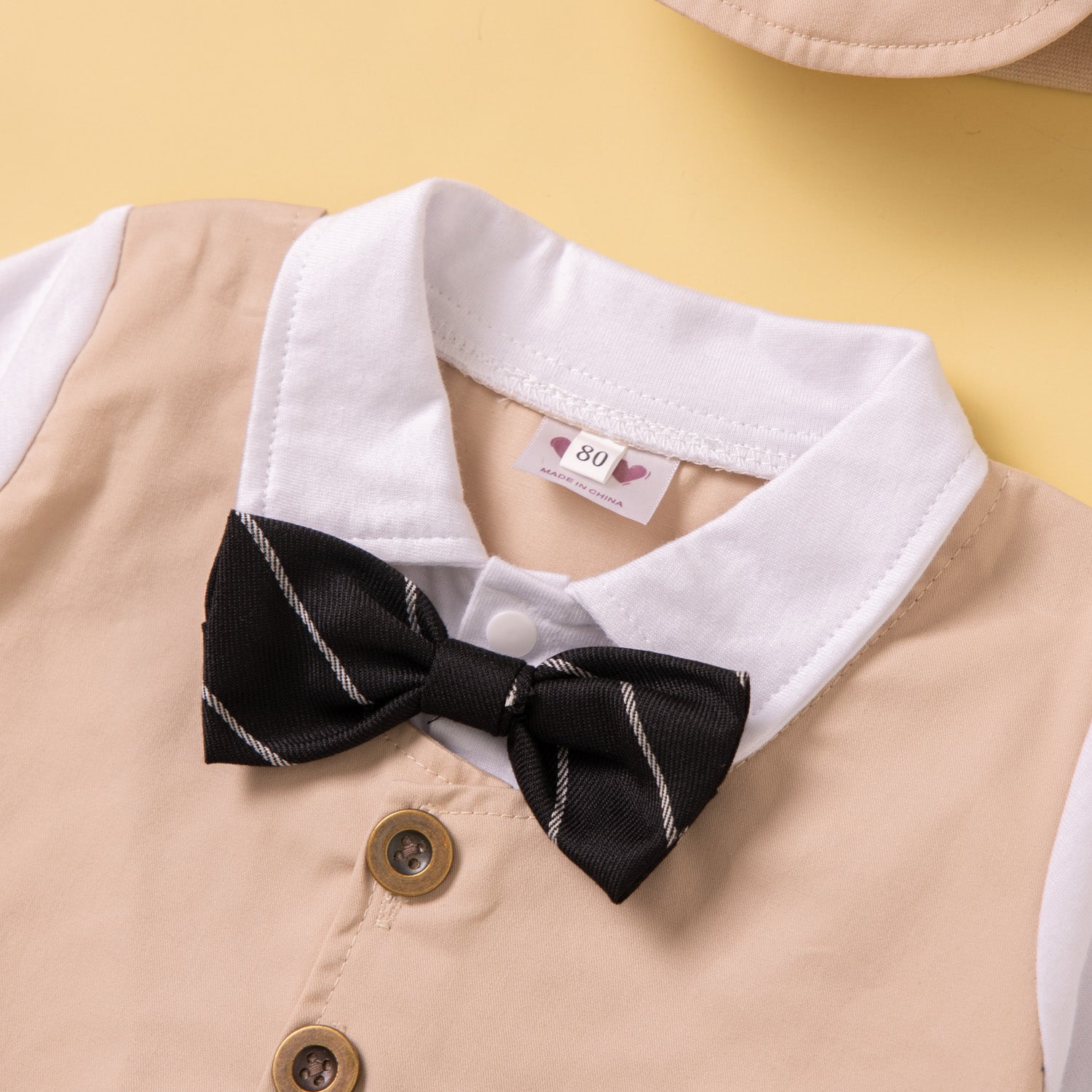 Khaki Coloured & White Infant Boys Cotton Rompers With Hat