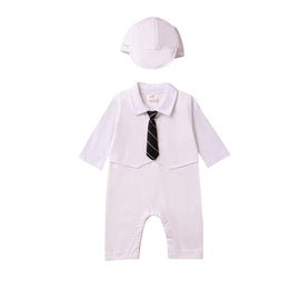 Infant Boys White Cotton Rompers With Cap
