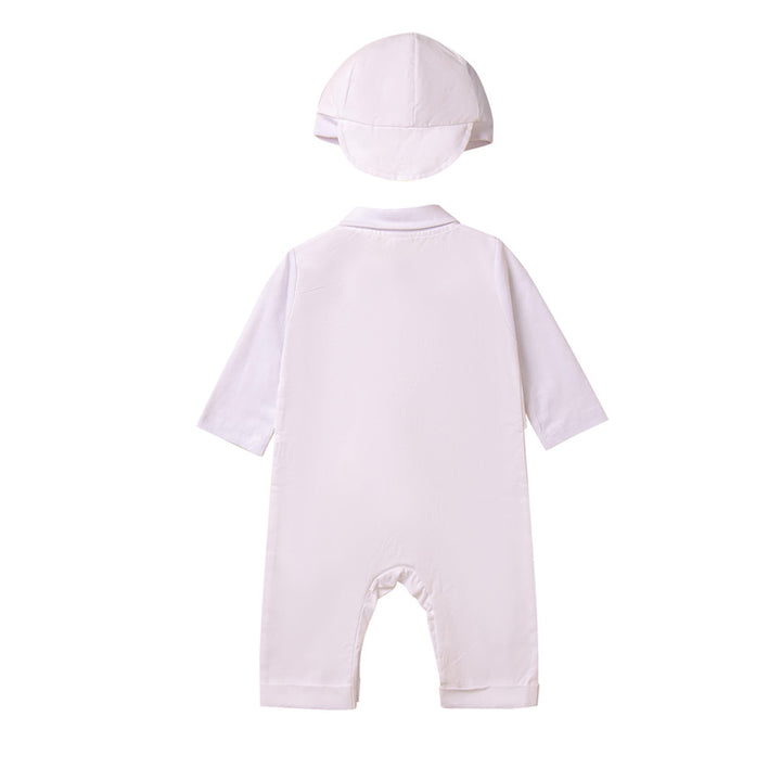 Infant Boys White Cotton Rompers With Cap