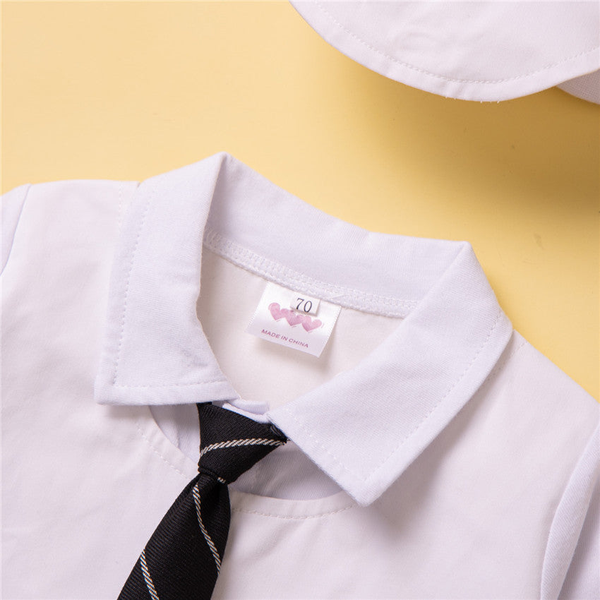 Infant Boys White Cotton Rompers With Cap