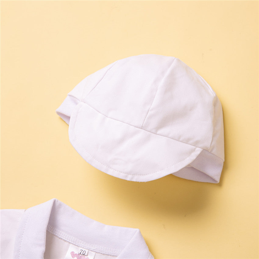 Infant Boys White Cotton Rompers With Cap