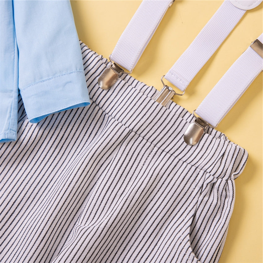 Boys Blue & White Shirt With Striped Trouser & Suspenders