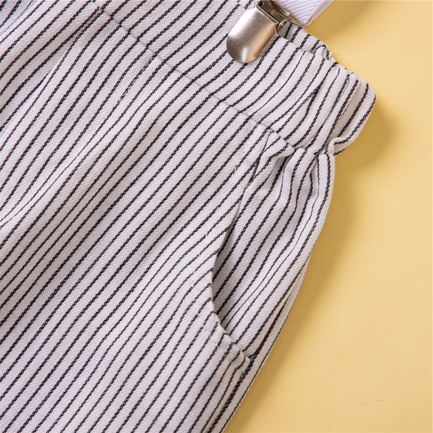 Boys Blue & White Shirt With Striped Trouser & Suspenders