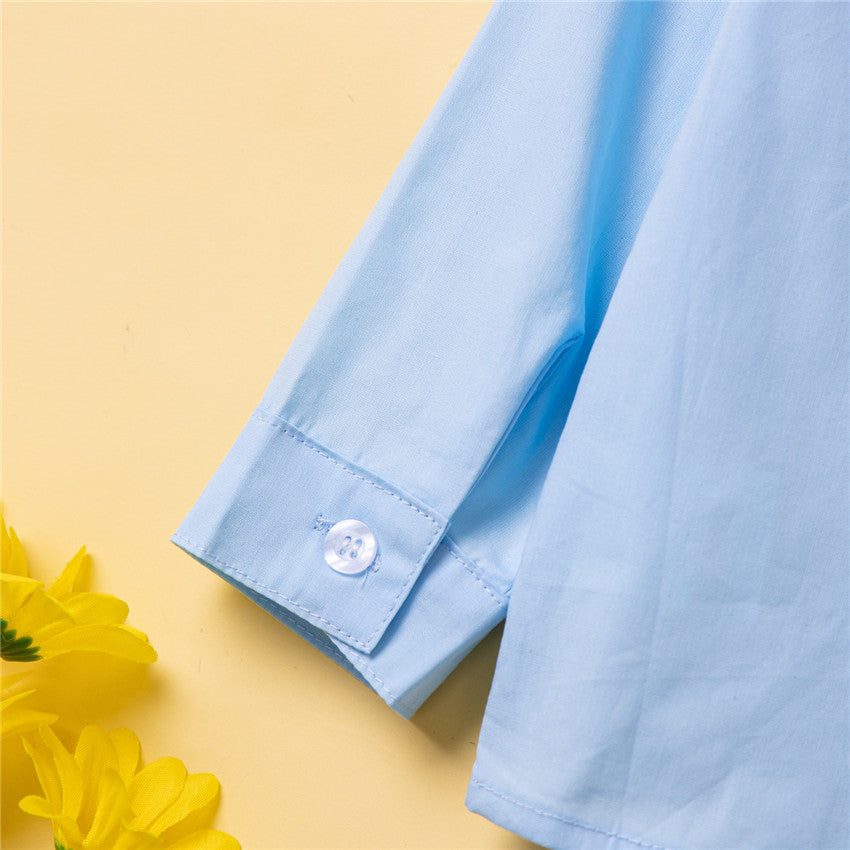 Boys Blue & White Shirt With Striped Trouser & Suspenders