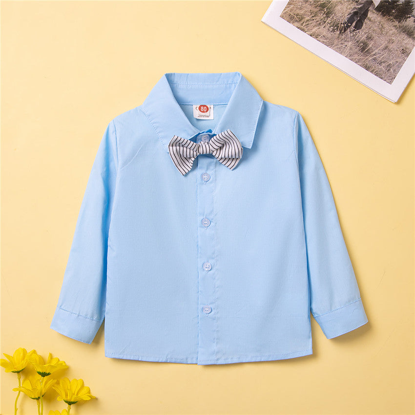 Boys Blue & White Shirt With Striped Trouser & Suspenders