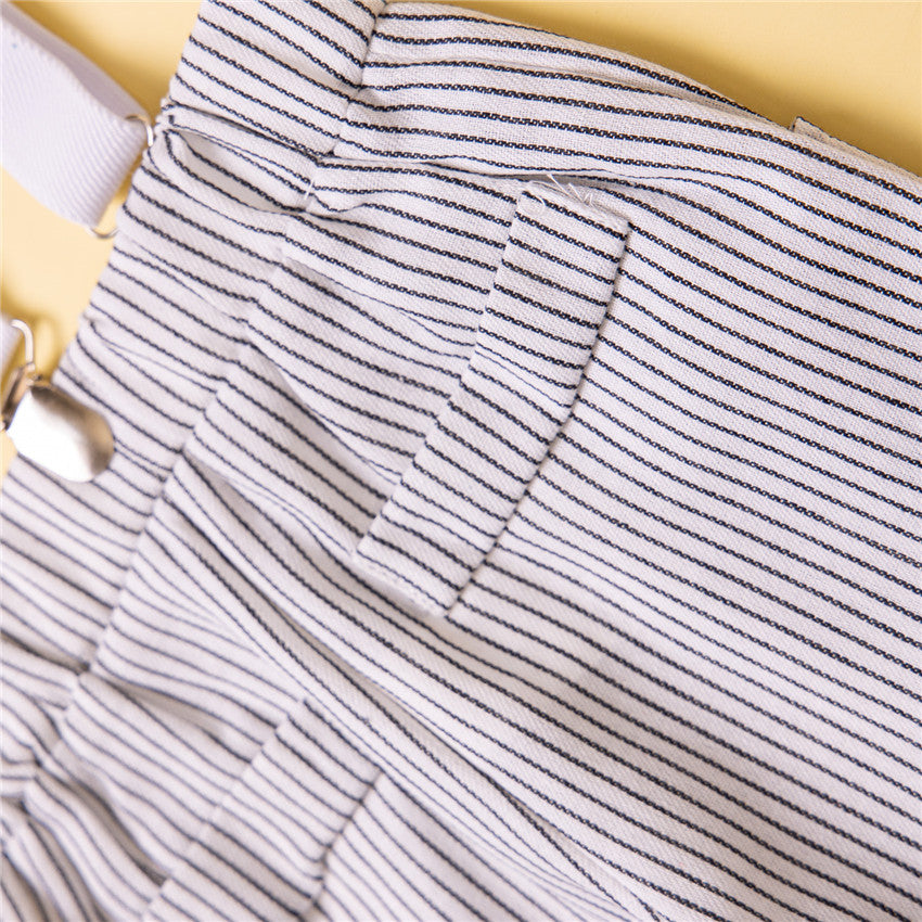 Boys Blue & White Shirt With Striped Trouser & Suspenders