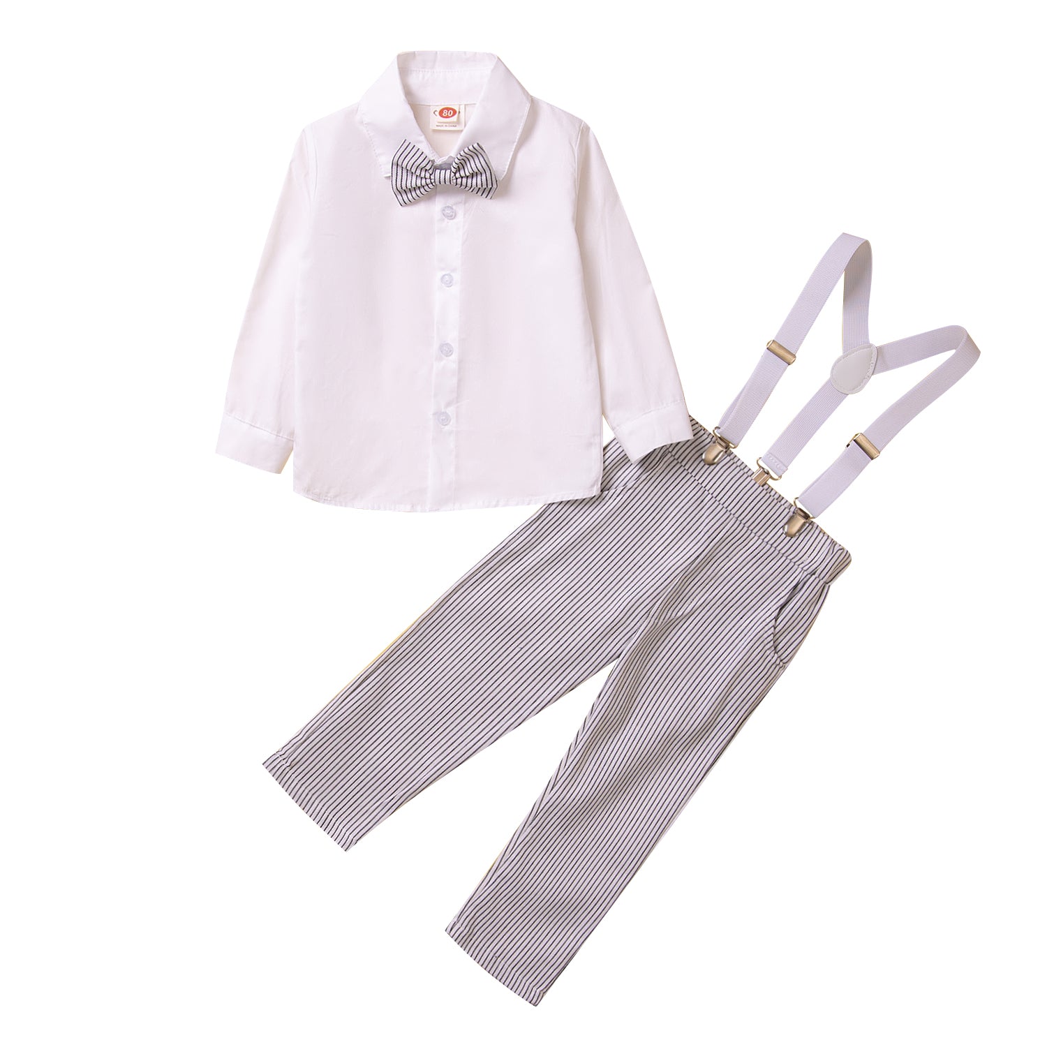 Boys White Shirt Collar Pure Cotton Shirt & Trousers With Suspenders