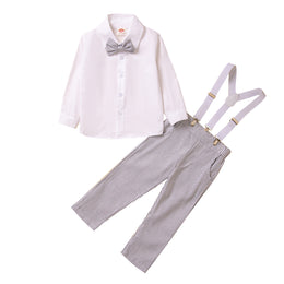 Boys White Shirt Collar Pure Cotton Shirt & Trousers With Suspenders
