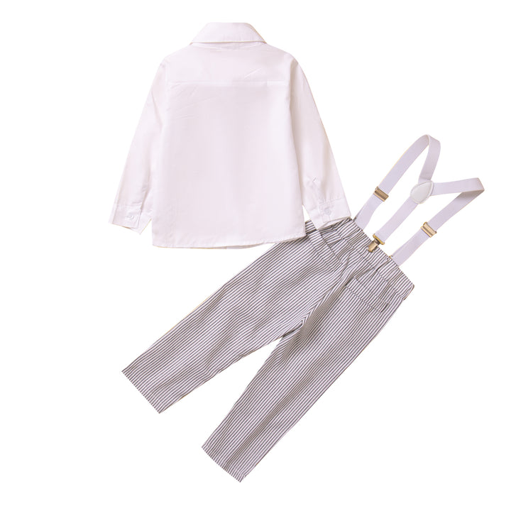 Boys White Shirt Collar Pure Cotton Shirt & Trousers With Suspenders