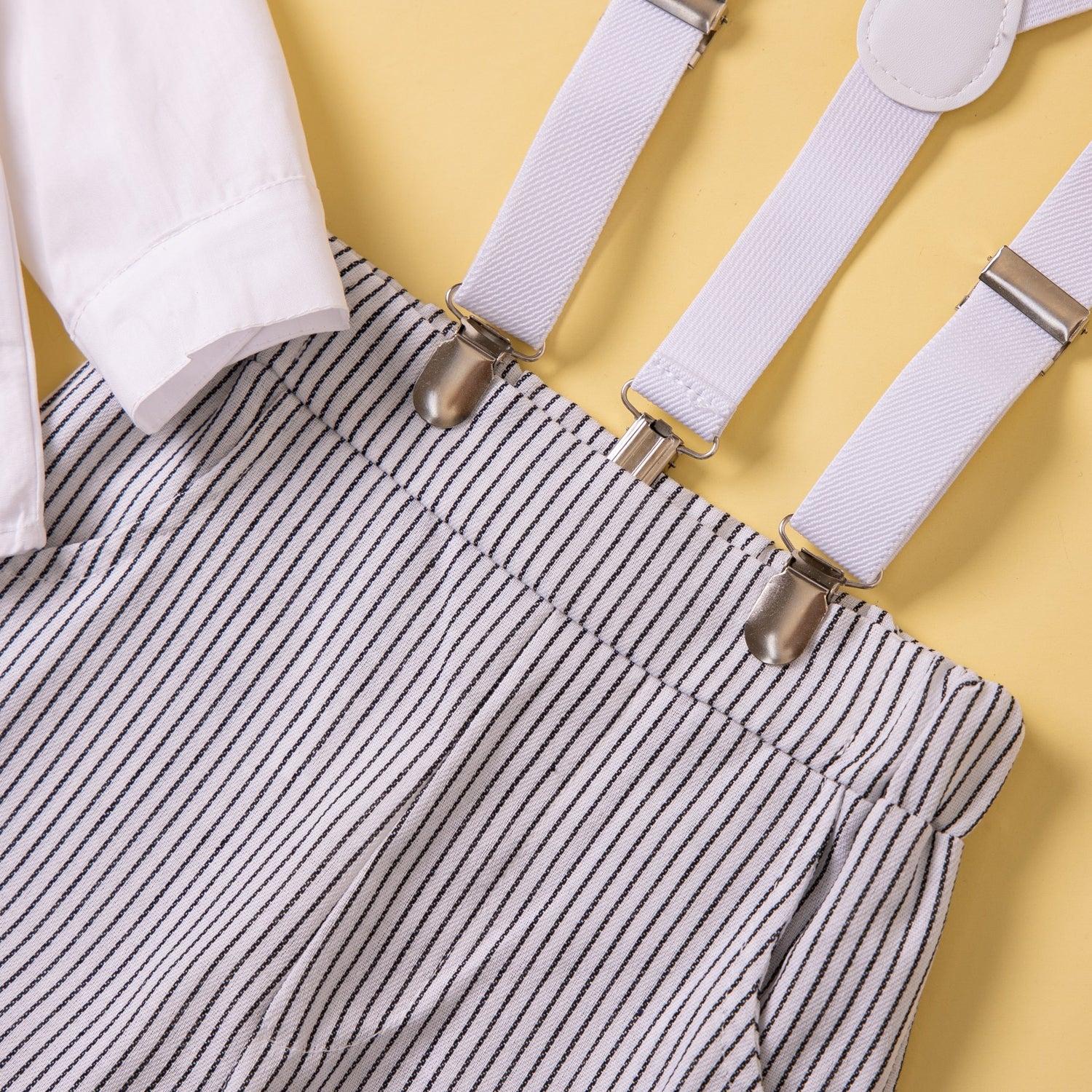 Boys White Shirt Collar Pure Cotton Shirt & Trousers With Suspenders