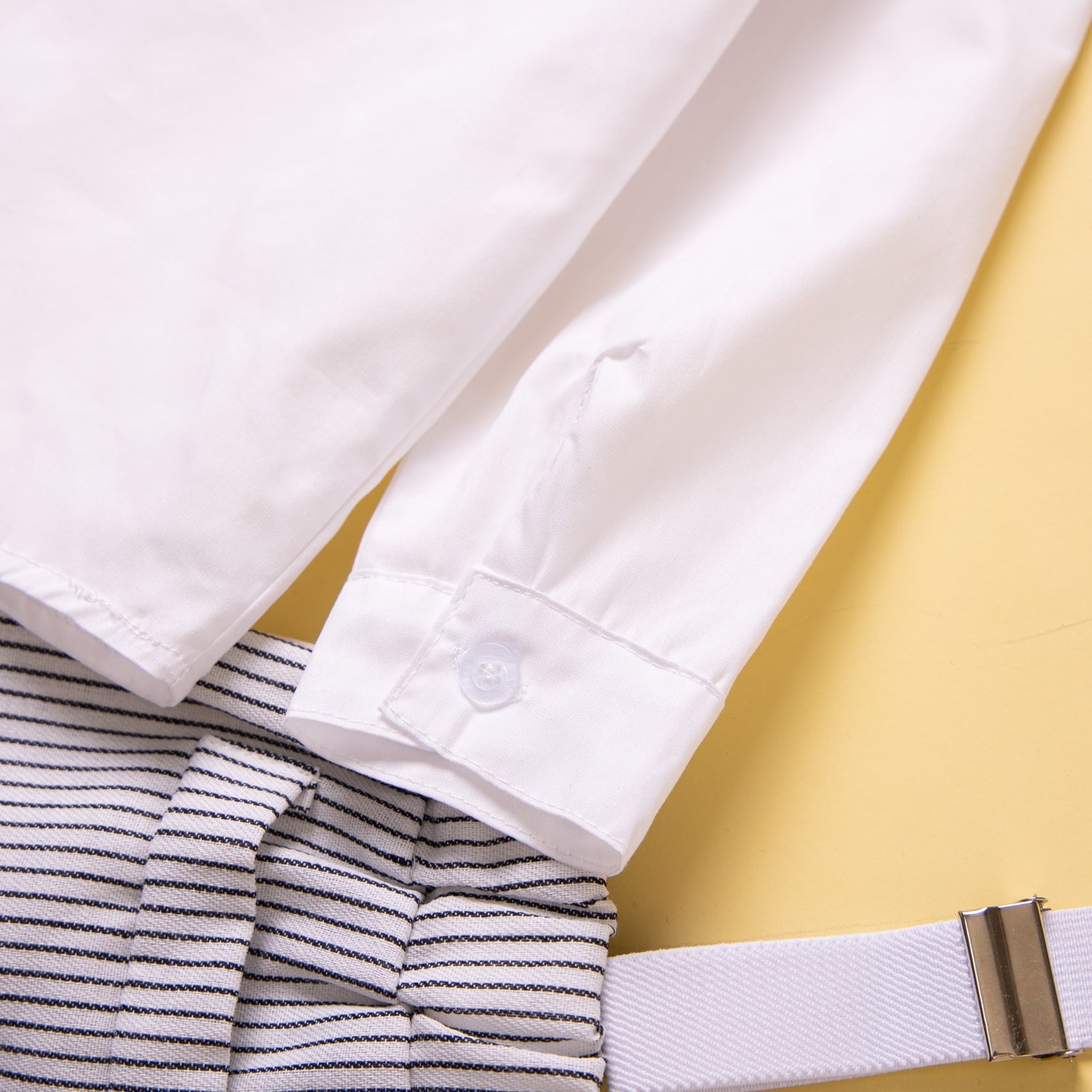 Boys White Shirt Collar Pure Cotton Shirt & Trousers With Suspenders