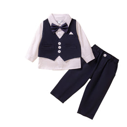 Boys Blue V-neck Pure Cotton 3 Piece Suit