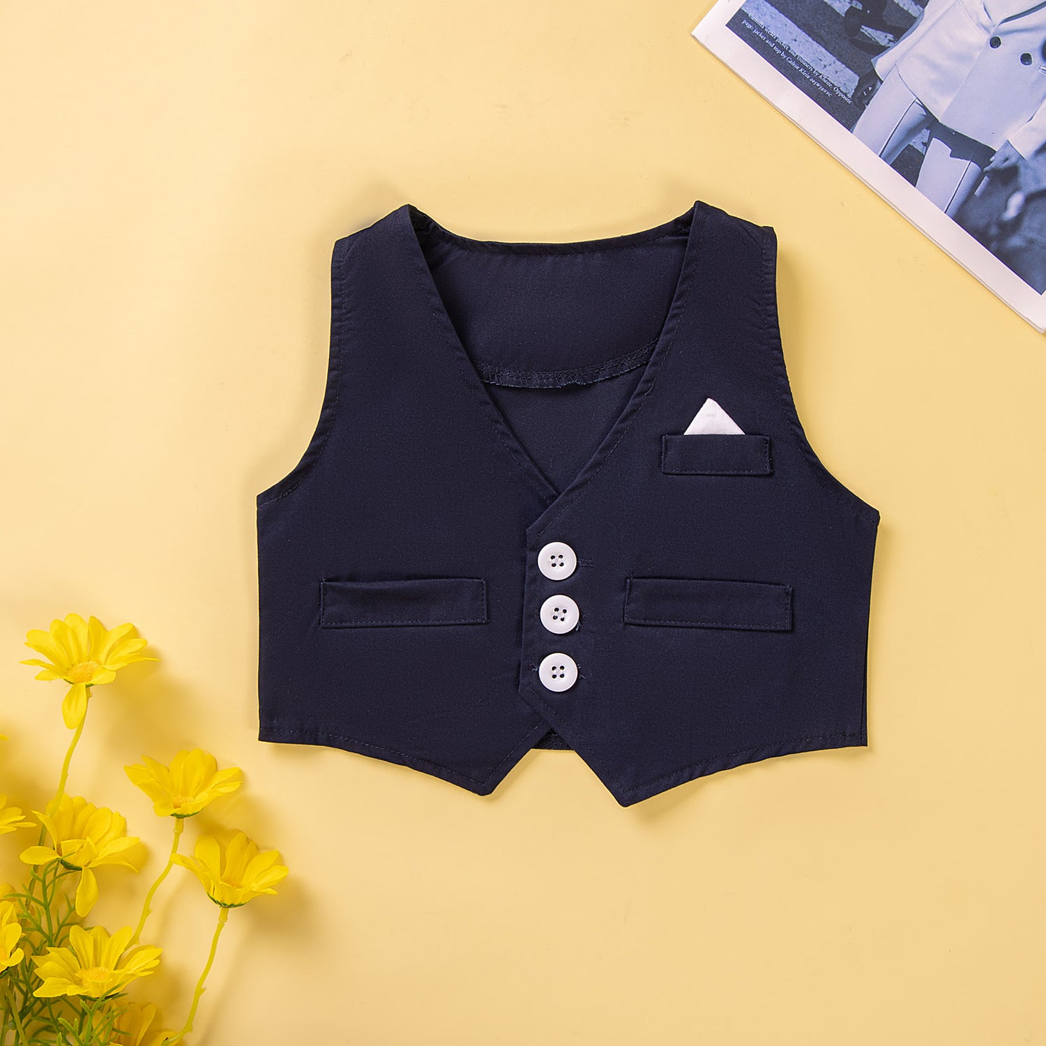 Boys Blue V-neck Pure Cotton 3 Piece Suit
