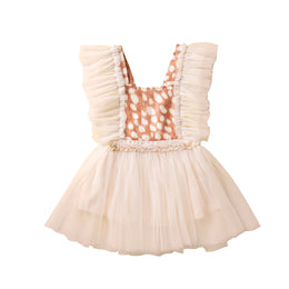 Girls Beige & Brown Self Design Ruffled Fit & Flare Dress