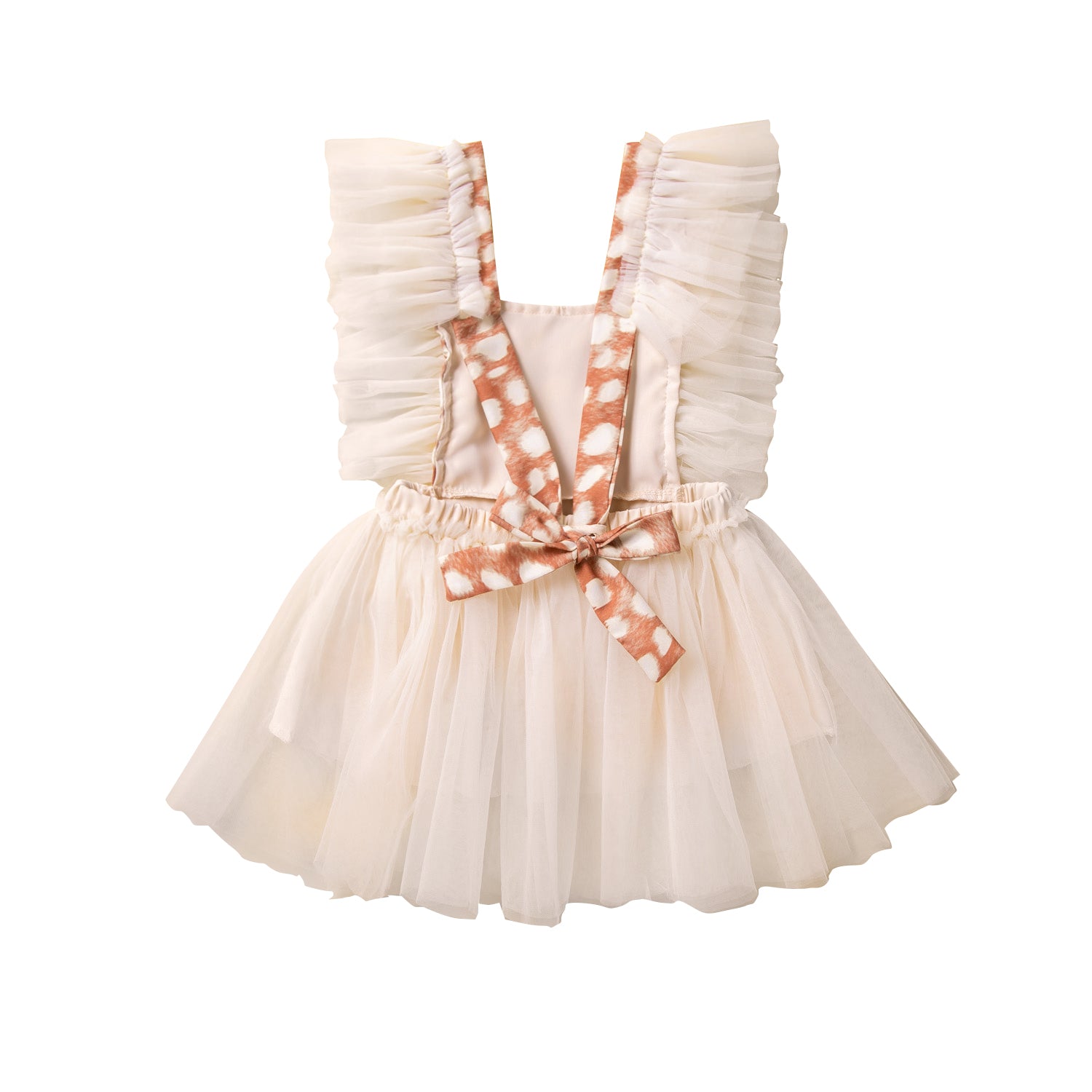 Girls Beige & Brown Self Design Ruffled Fit & Flare Dress