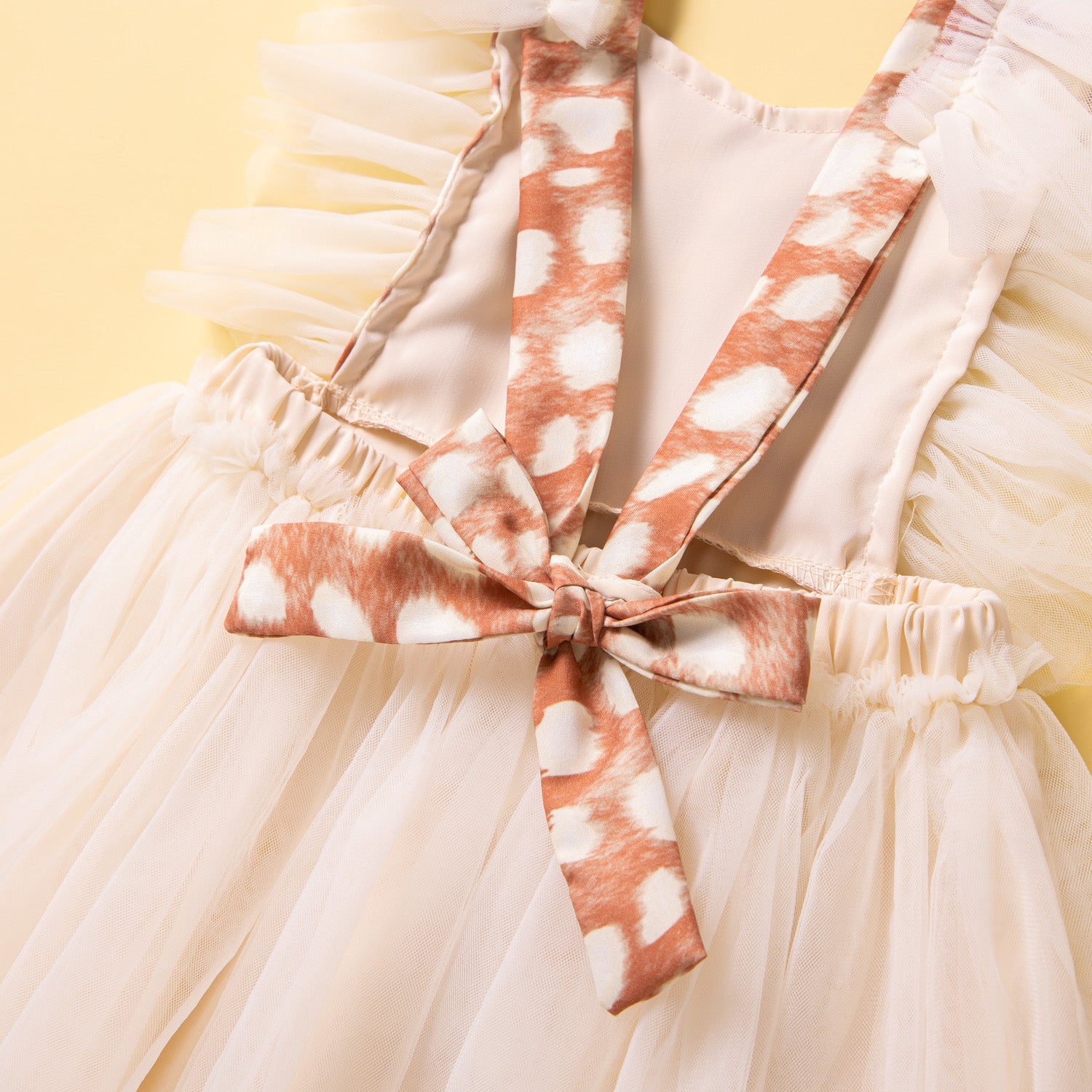 Girls Beige & Brown Self Design Ruffled Fit & Flare Dress