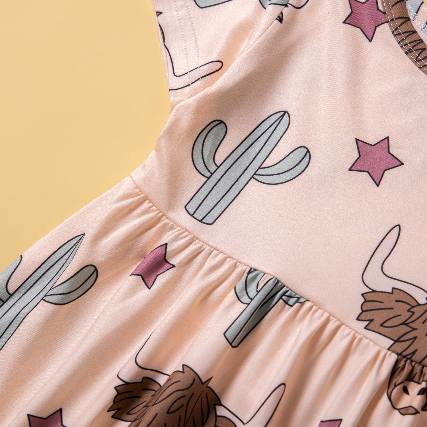 Girls Beige Animal Printed Round Neck Mini T-shirt Dress With Hair Band
