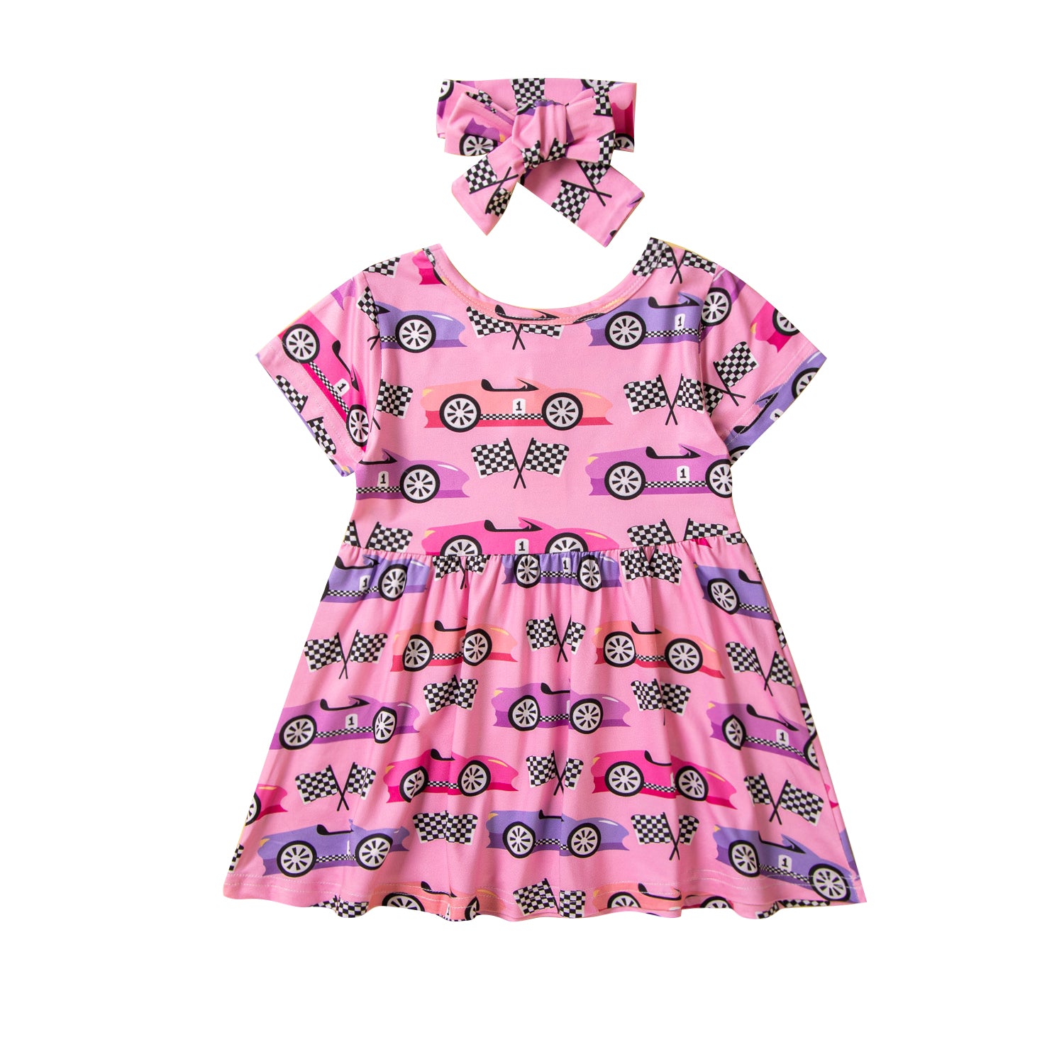 Girls Pink & Black Graphic Printed Fit and Flare Mini Dress