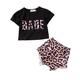 Infants Girls Black Printed T-shirt with Shorts