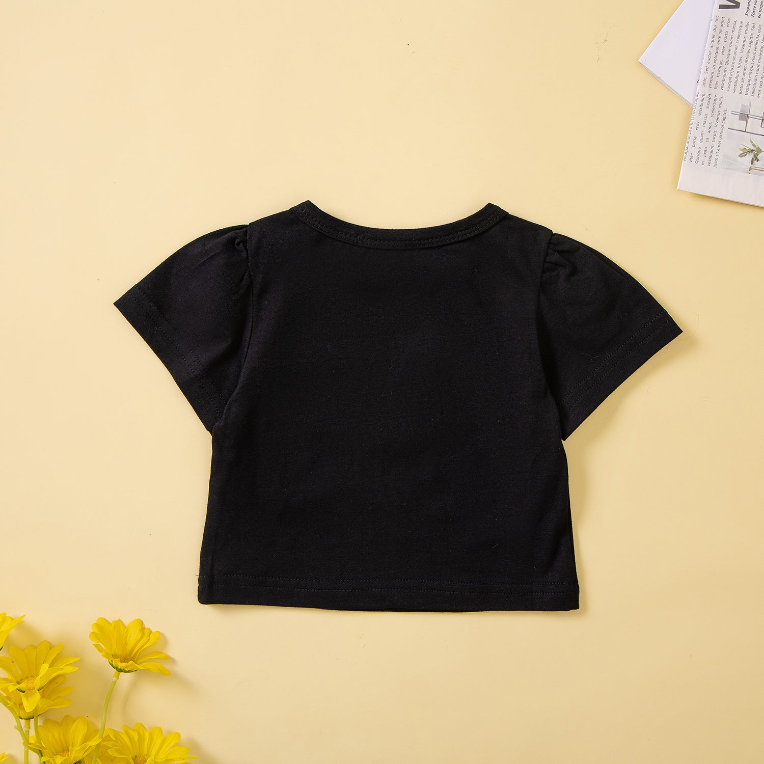 Infants Girls Black Printed T-shirt with Shorts