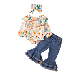Infant Girls Orange Printed Bodysuit Style Top with Trousers