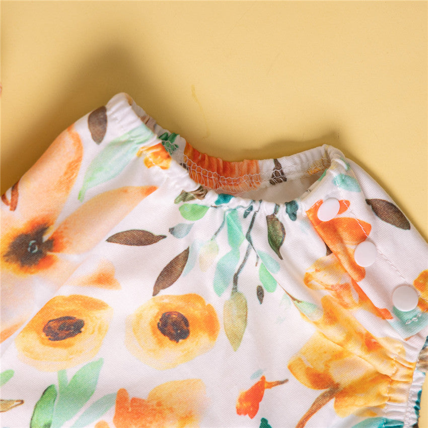 Infant Girls Orange Printed Bodysuit Style Top with Trousers