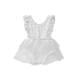 Girls White Ruffles Detail Fit & Flare Dress