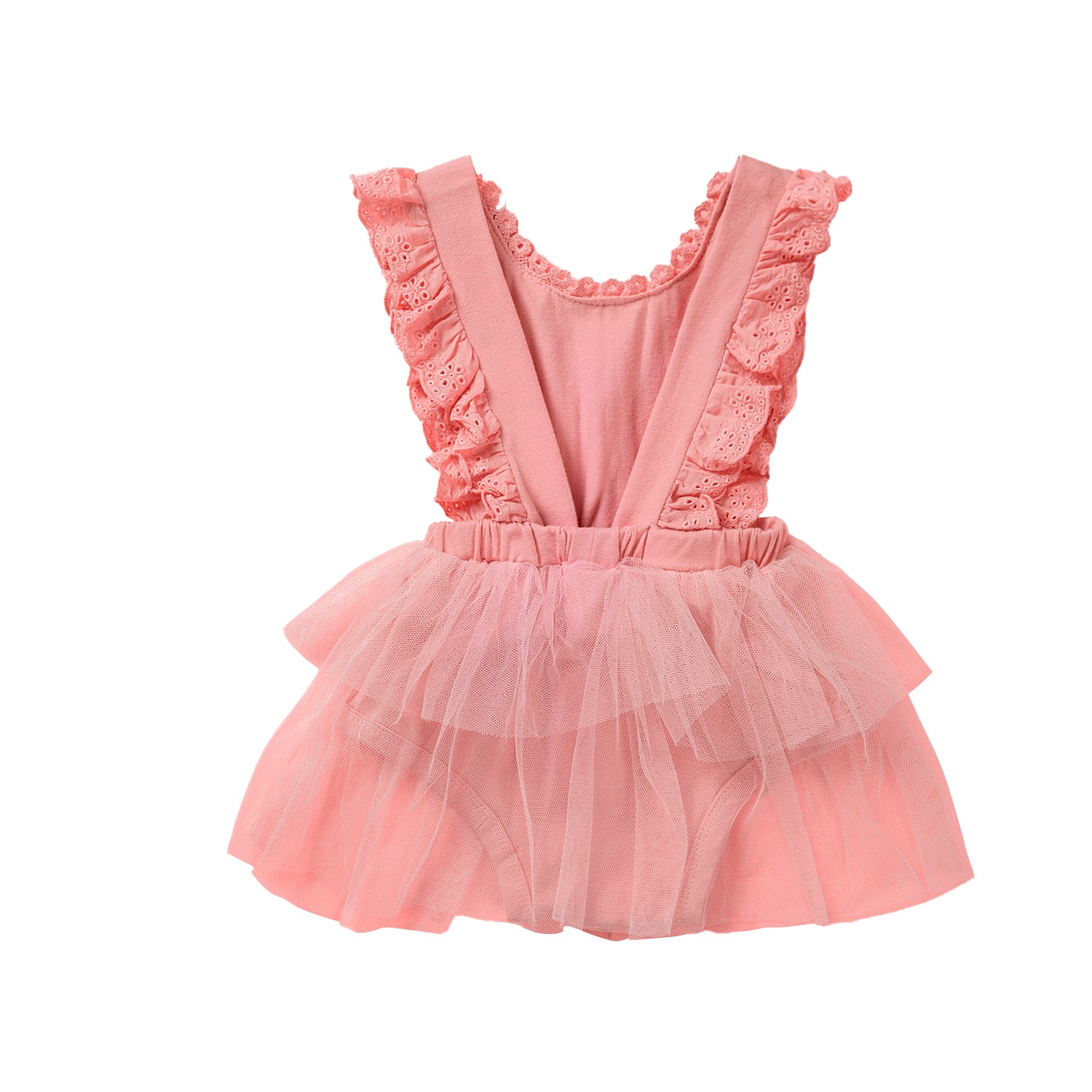 Pink Girls Round Neck Lace Inserts Fit & Flare Dress