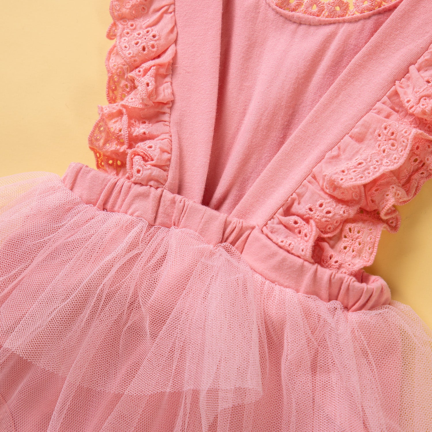 Pink Girls Round Neck Lace Inserts Fit & Flare Dress